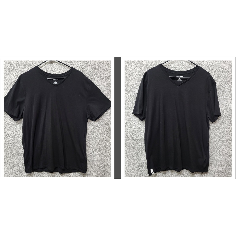 Lacoste Mens 2 Pack V-Neck T-Shirts Black Cotton Short Sleeve XL Under Shirt